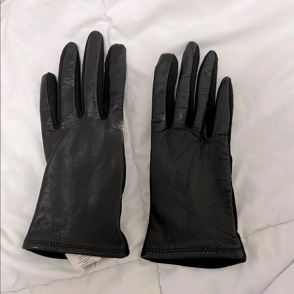 Jcrew Factory Black Leather Tech Gloves Size Small